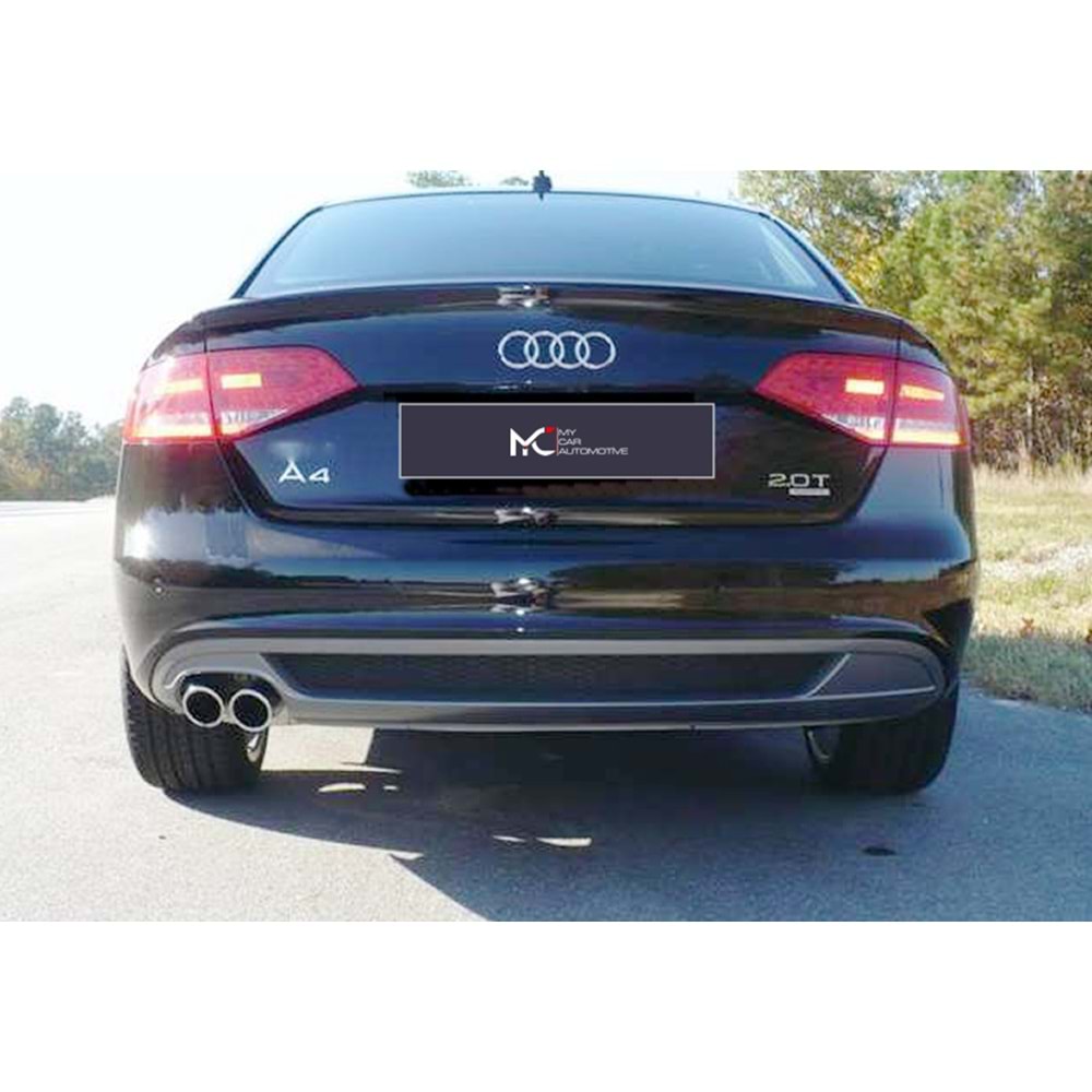 Audi A4 B8 2008+ - Difüzör/Rear, A Plus S Line V1 Stil, Sol Çiftli Çıkış, Piano Black Ürün Yüzeyi, Vakum