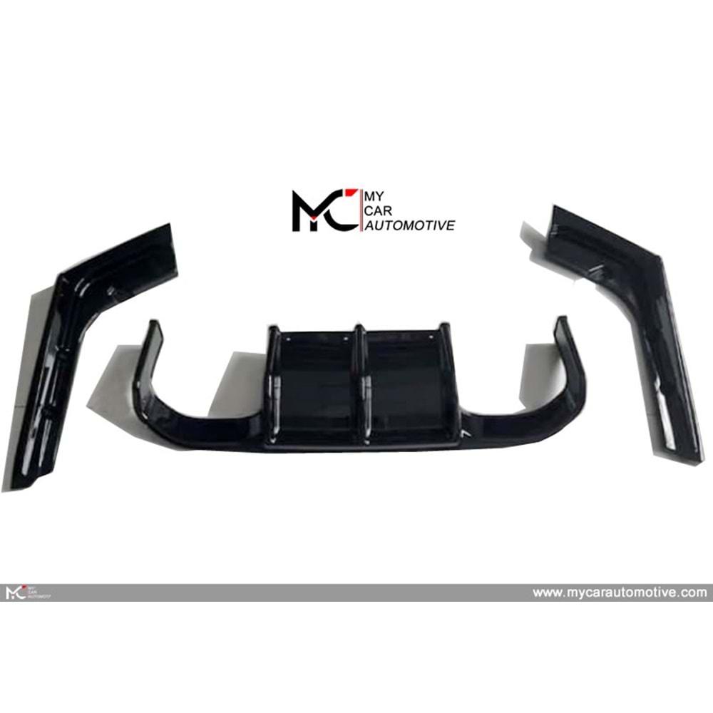 BMW F30 2012+ - Difüzör/Arka, A Plus M3 Vorstainer Oem V1 Stil, Sağ Sol Çiftli Çıkış, Piano Black Ürün Yüzeyi, Vakum, Set