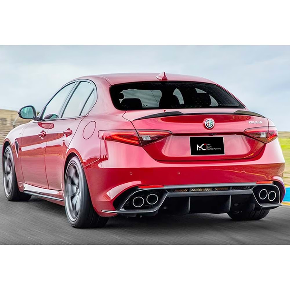 A. Romeo Guilia 2016+ -Difüzör/Arka, A Plus Quadrifoglio V1 Stil, Piano Black Parlak Ürün Yüzeyi, Vakum, Set