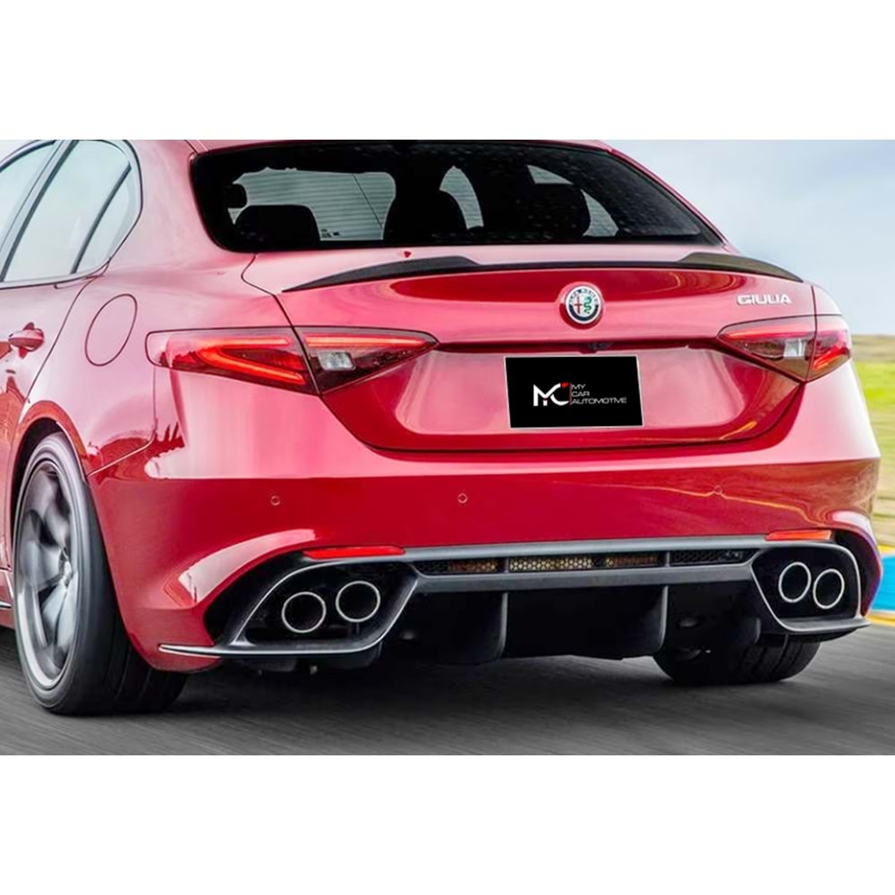 A. Romeo Guilia 2016+ -Difüzör/Arka, A Plus Quadrifoglio V1 Stil, Piano Black Parlak Ürün Yüzeyi, Vakum, Set