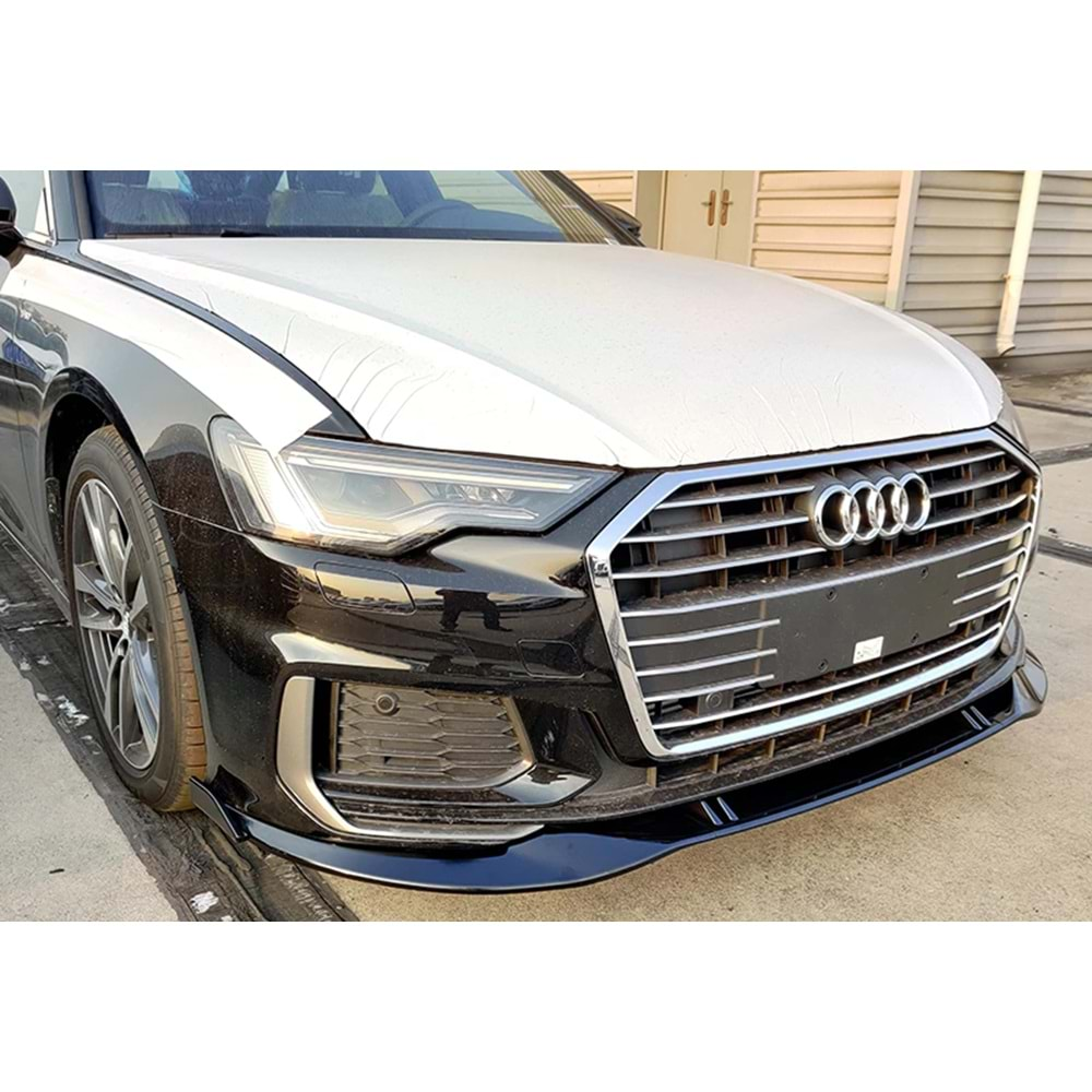 Audi A6 C8 2018+ - Ön Lip Flaplı Plus V3 3 Parça, Piano Black ABS