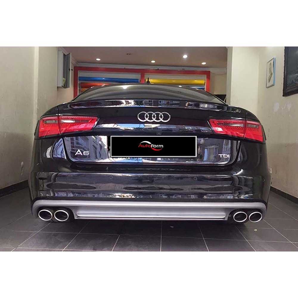 Audi A6 8V 2012+ - Difüzör S6 Std. Sağ Sol Çiftli Çıkış, Mat Gri ABS