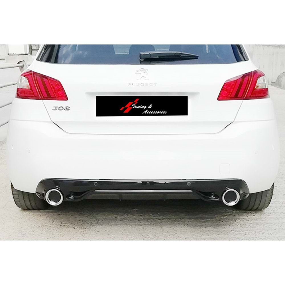Peugeot 308 HB 2013+ - Difüzör/Arka, B Plus Sport V1 Style, Krom Egz. Ucu, Piano Black Ürün Yüzeyi, Vakum, Set