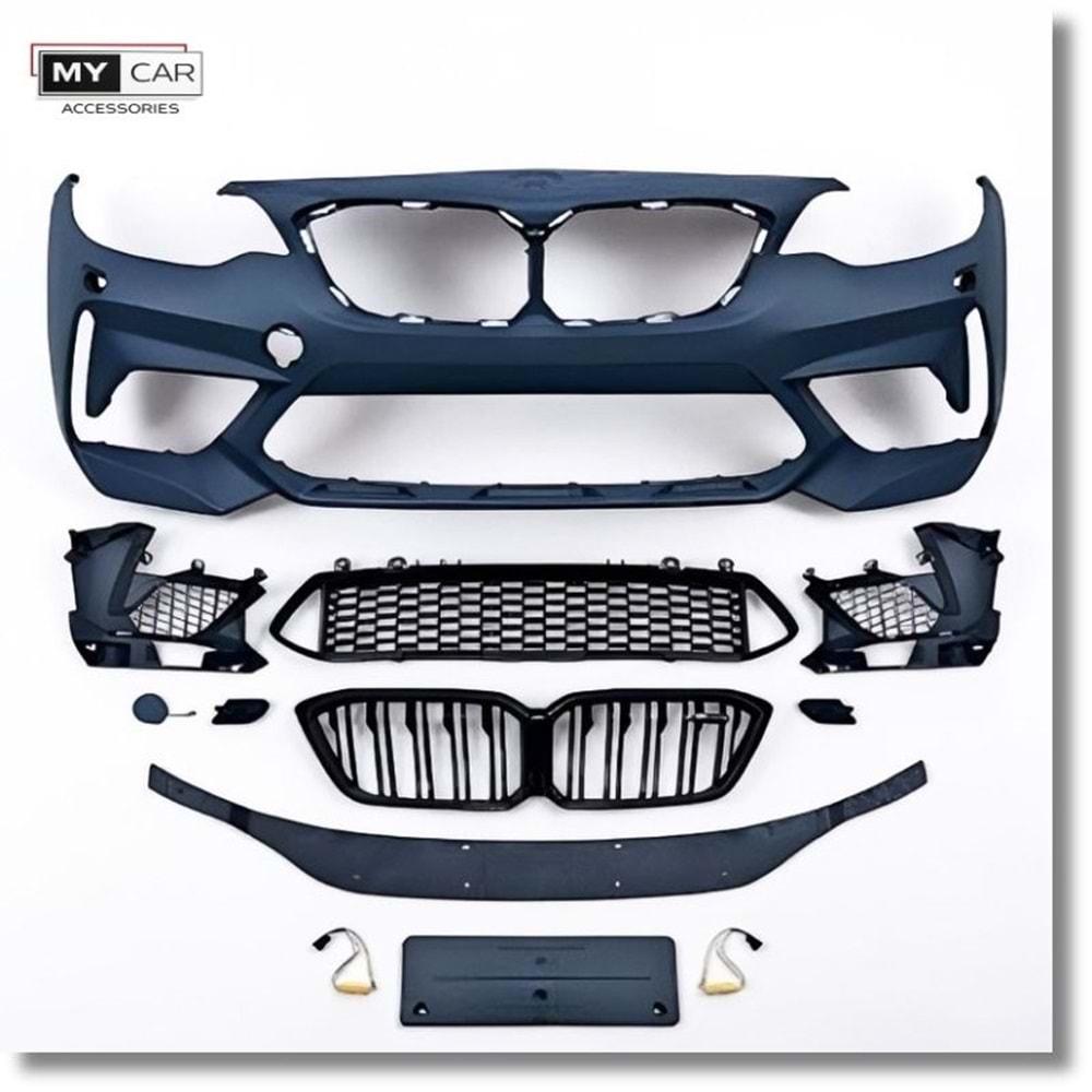 BMW F22 2013+ - Body Kit/Tampon Ön, M2 V1 Stil, Sis Farı Yuvalı, Far Yıkama Yeri, İşlem Yapılmamış Ham Ürün Yüzeyi, PU, Set