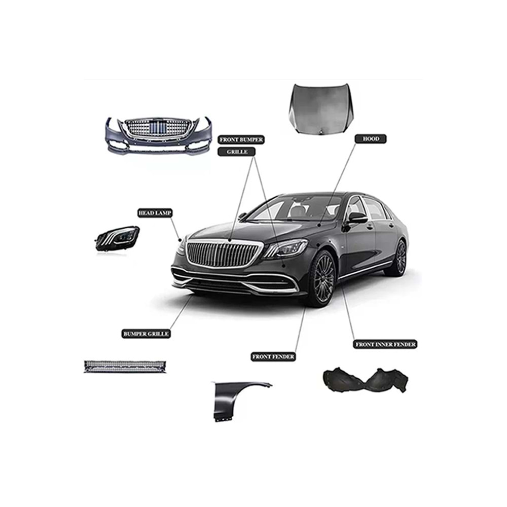 M. Benz W221 2005+ - Body Kit/Set, W221/W222 Maybach Dönüşüm Kiti, İşlem Yapılmamış Ham Ürün Yüzey, ABS, Set