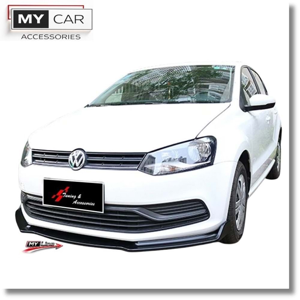 VW Polo Mk5 2009+ - Tampon Lipi/Ön Flaplı, Evo V1 Stil, 3 Parça, Piano Black Ürün Yüzeyi, ABS, Set