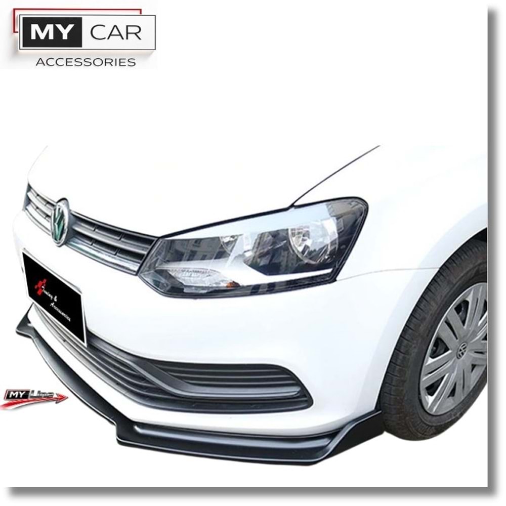 VW Polo Mk5 2009+ - Tampon Lipi/Ön Flaplı, Evo V1 Stil, 3 Parça, Piano Black Ürün Yüzeyi, ABS, Set