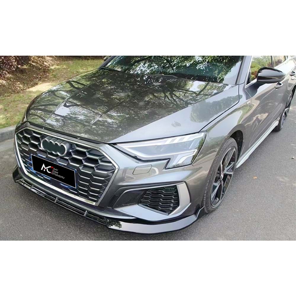 Audi A3 8Y HB, S 2020+ - Tampon Lip/Ön, S Line V2 Stil, 3 Parça, Piano Black, ABS, Set