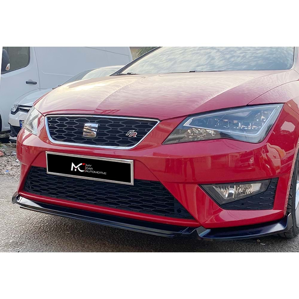 Seat Leon Mk3 2012+ - Ön Lip Flaplı Evo V1 3 Parça, Piano Black ABS