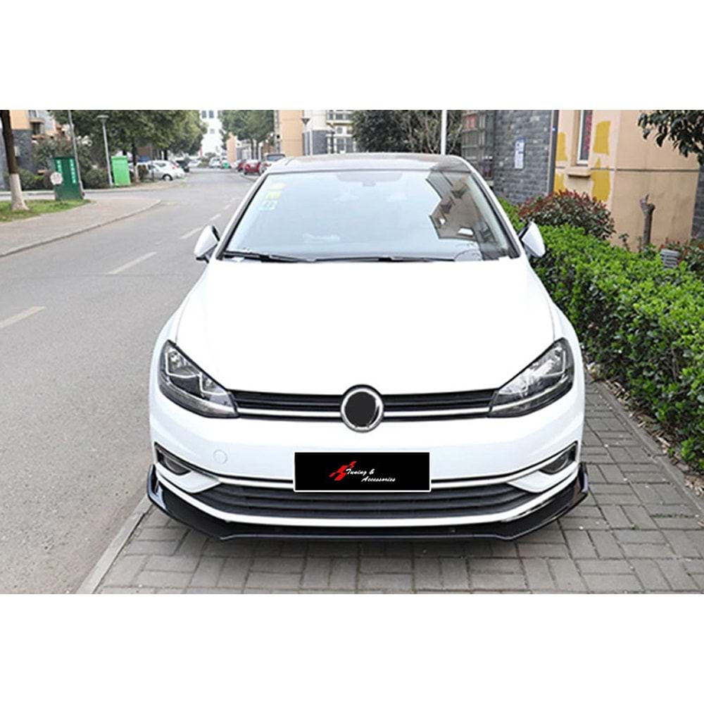 VW Golf Mk7 FL 2017+ - Ön Lip Flaplı Evo V1 Stil 3 Parça, Piano Black ABS