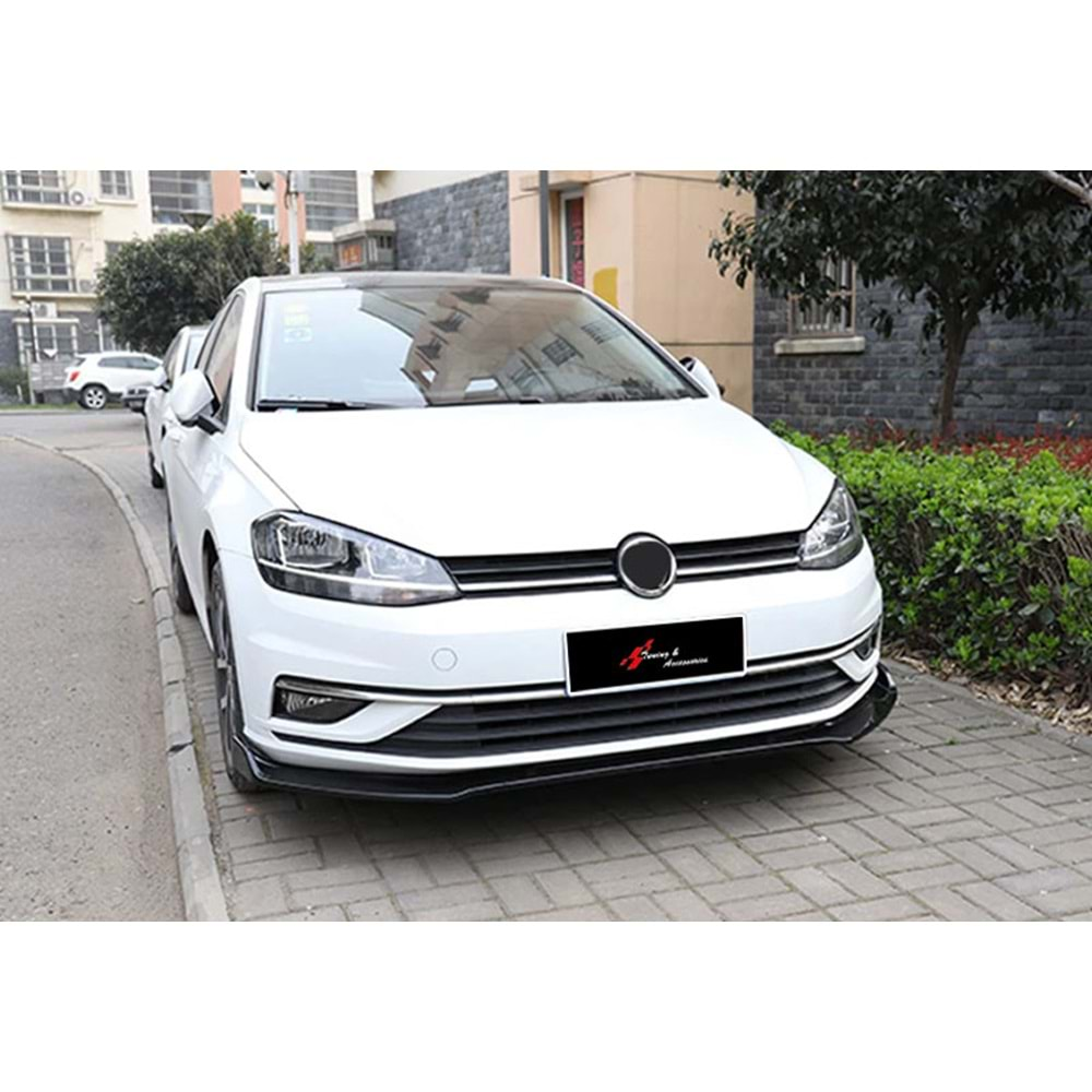 VW Golf Mk7 FL 2017+ - Ön Lip Flaplı Evo V1 Stil 3 Parça, Piano Black ABS