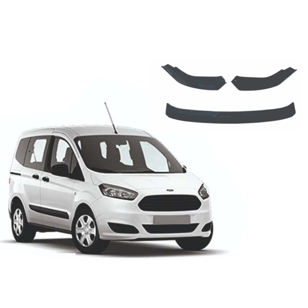 Ford T. Courier Mk1 2014+ - Ön Lip Flaplı Evo V1 3 Parça, Piano Black ABS