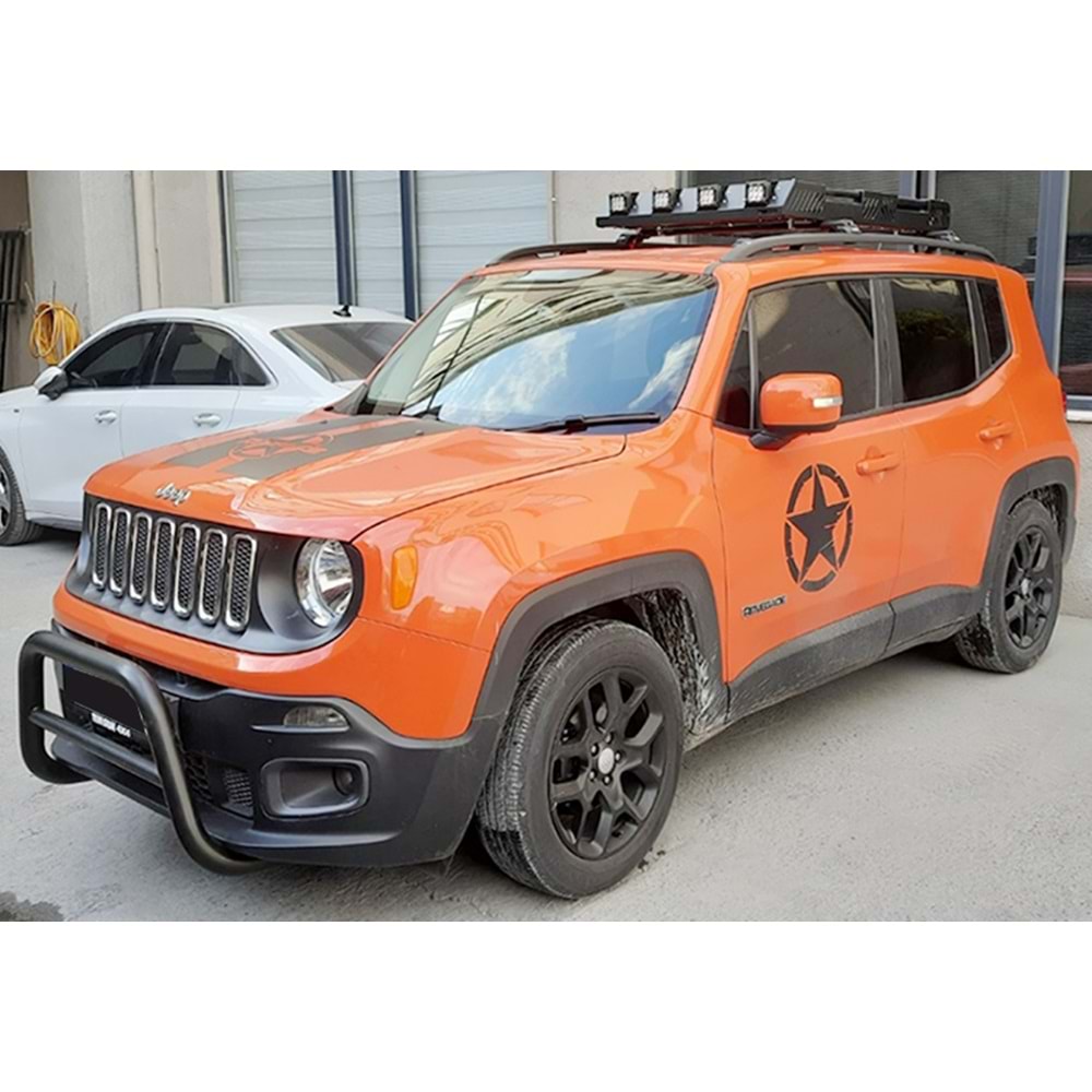 Jeep Renegade 2014+ - Koruma Barı/Ön U Stil, Mat Siyah Boyalı Ürün Yüzeyi, 70 mm, DKP Çelik