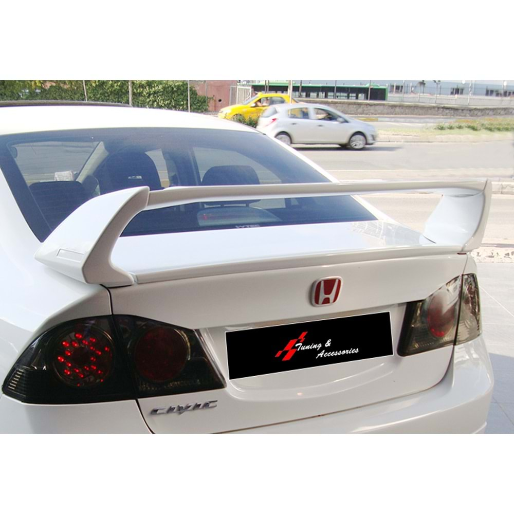 Honda Civic FD6 2006+ - Spoiler Mugen RR Stil Bagaj Üzeri, İşlemsiz Ham Yüzey ABS 4 Parça