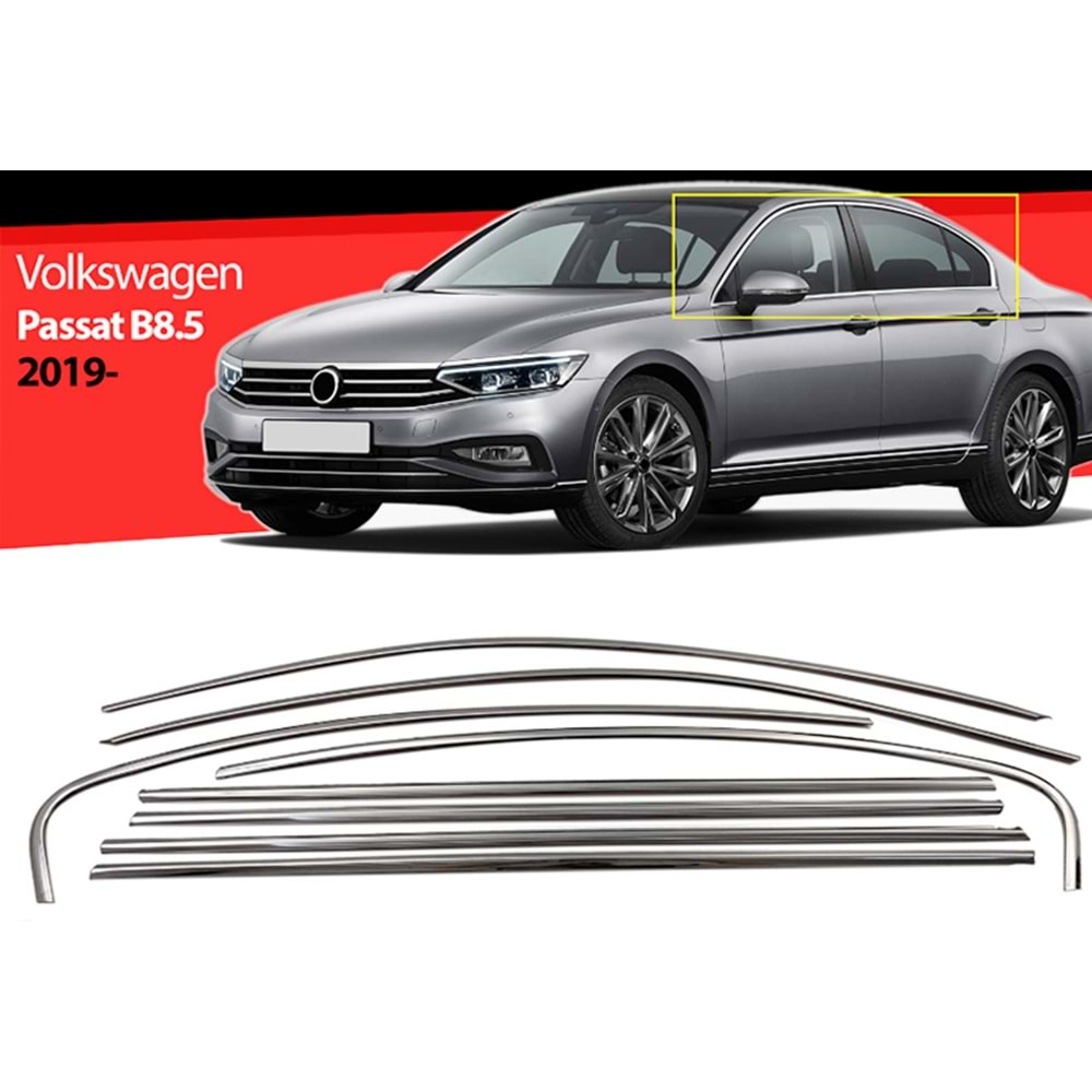 Passat B8 FL 2019+ - Krom Cam Çerçeve Seti Oem Stil, Paslanmaz Çelik Set