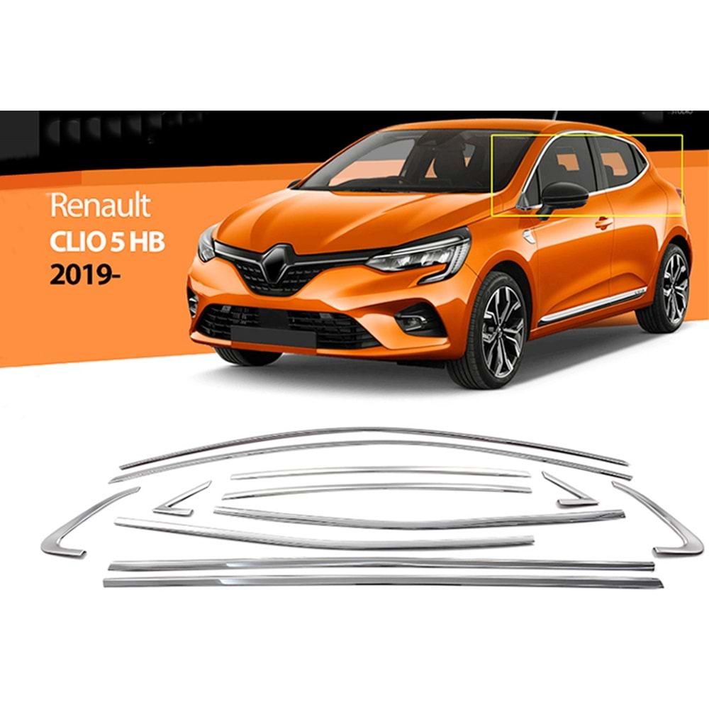 Renault Clio 5 2019+ - Krom Cam Çerçeve Seti Oem Stil, Paslanmaz Çelik Set