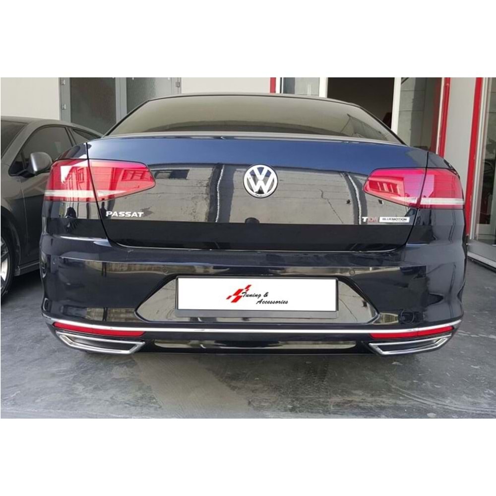 VW Passat B8 2015+ - Krom/Parlak, Tmpn. Üzeri Egzos Çerçevesi, Paslanmaz Çelik, Set