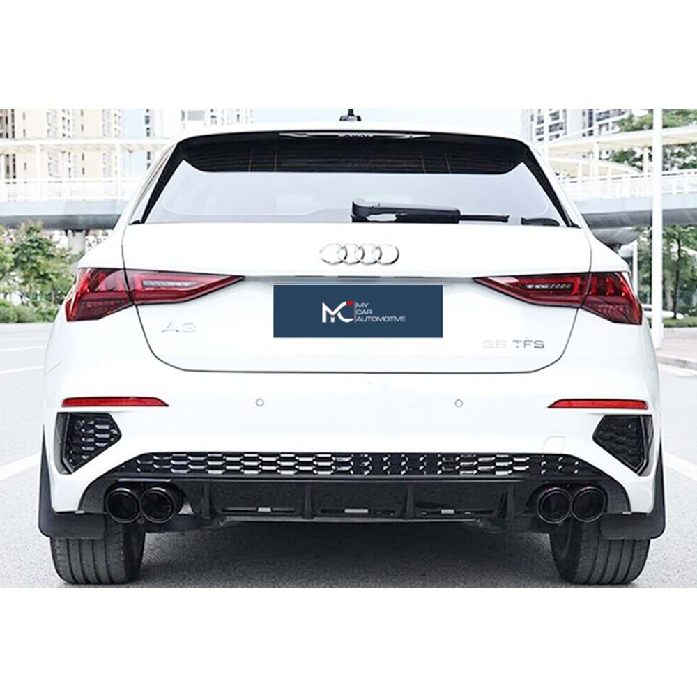 Audi A3 8Y SB 2020+ - Difüzör/Arka, S Line V2 Stil, Egz Ucu, Piano Black Boyalı Ürün Yüzeyi, ABS, Set