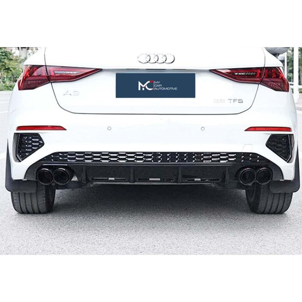 Audi A3 8Y SB 2020+ - Difüzör/Arka, S Line V2 Stil, Egz Ucu, Piano Black Boyalı Ürün Yüzeyi, ABS, Set