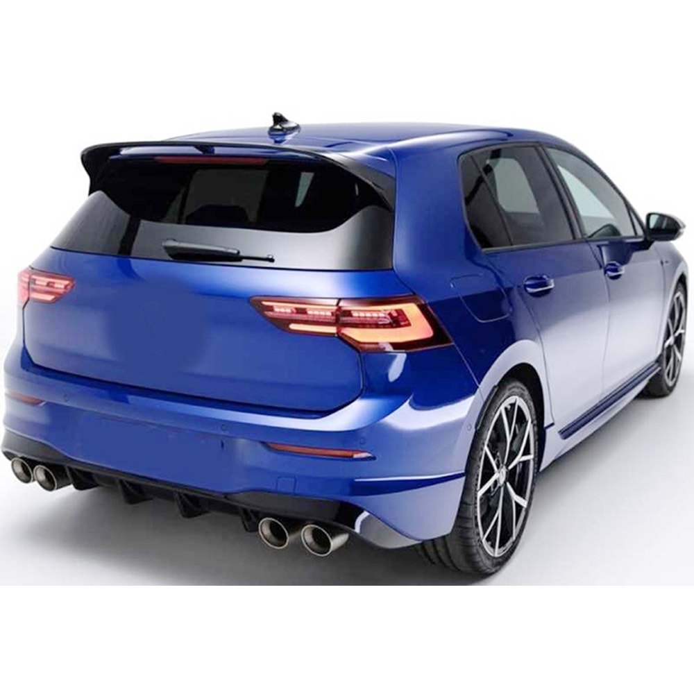 VW Golf Mk8 2019+ - Difüzör/Arka R Stil, Sağ Sol Çiftli Çıkış, Piano Black Boyalı Ürün Yüzeyi, ABS