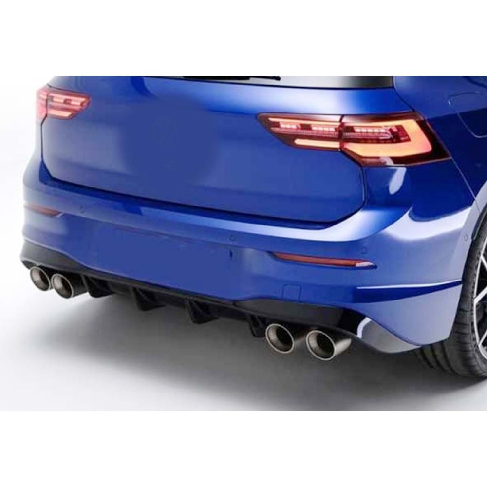 VW Golf Mk8 2019+ - Difüzör/Arka R Stil, Sağ Sol Çiftli Çıkış, Piano Black Boyalı Ürün Yüzeyi, ABS