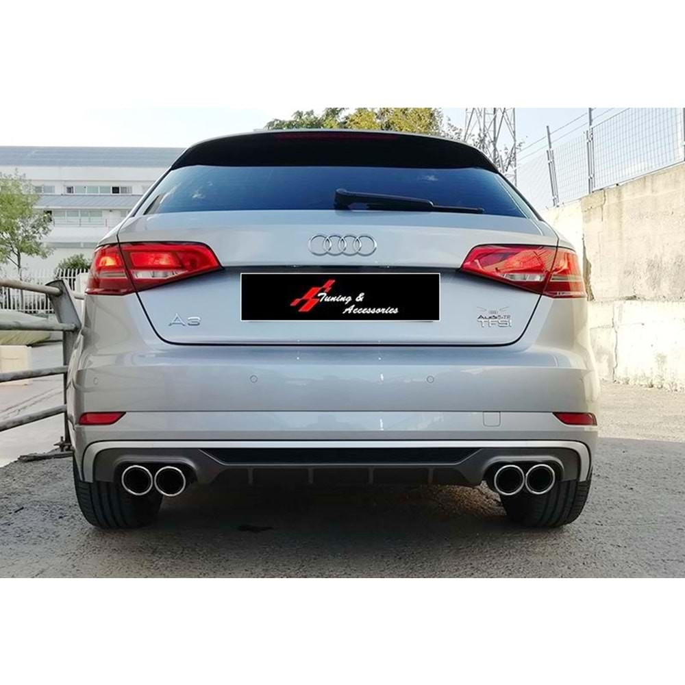 Audi A3 8V FL 2017+ - Difüzör S3 Std. Sağ Sol Çiftli Çıkış, Mat Gri Ürün Yüzeyi ABS