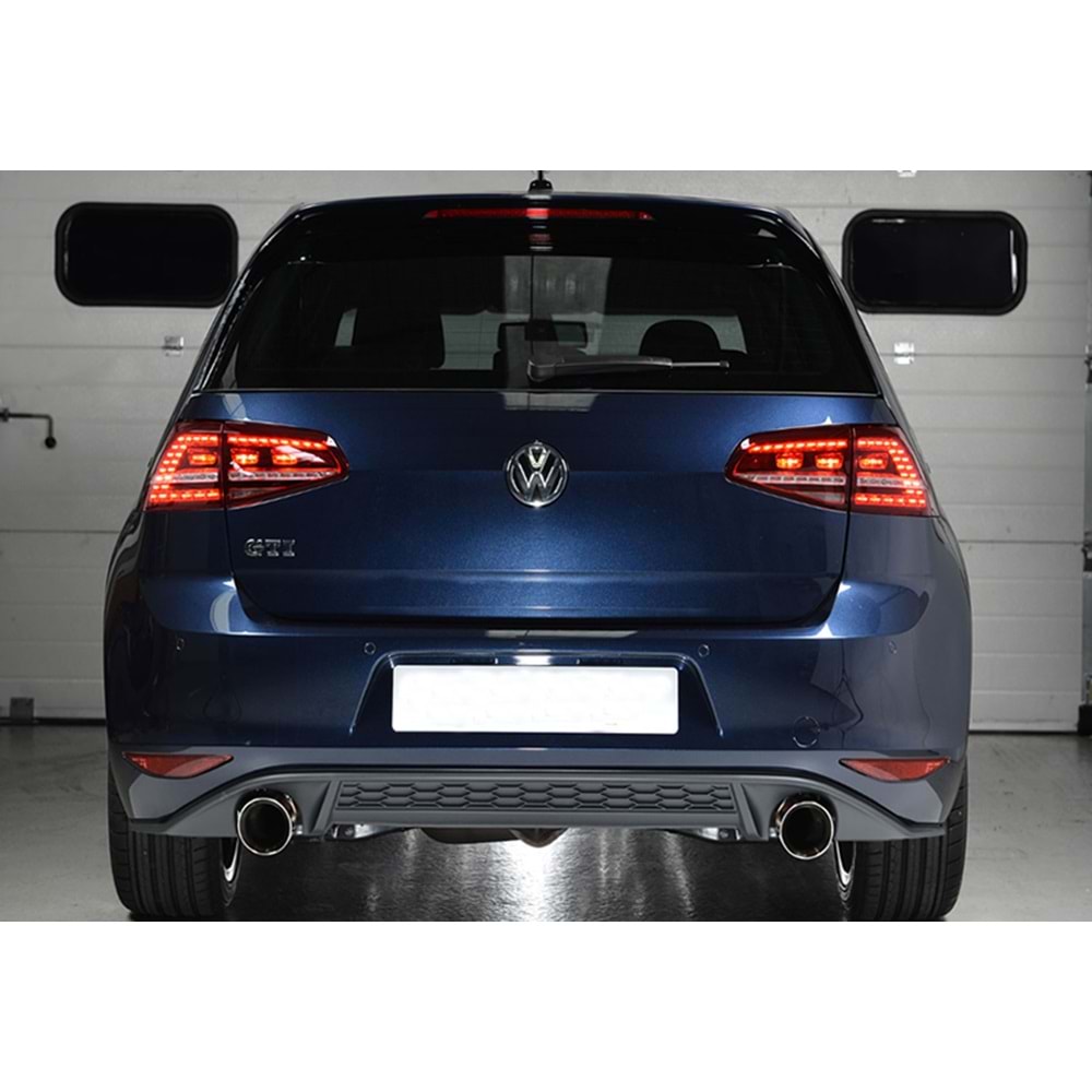 VW Golf Mk7 2012+ - Difüzör/Arka, GTI V2 Stil, Sağ Sol Tekli Çıkış, Piano Black Boyalı Ürün Yüzeyi, ABS