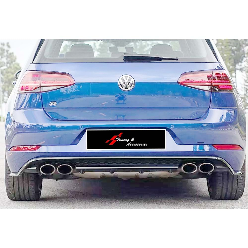 VW Golf Mk7 FL 2017 - Difüzör/Arka R V1 Stil, Egzos Uçlu, Piano Black Boyalı Ürün Yüzeyi, ABS, Set