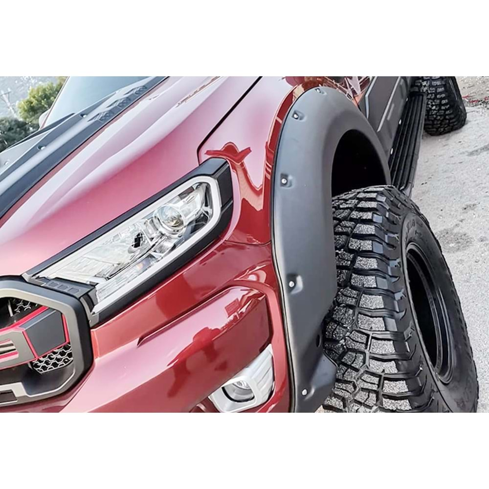 Ford Ranger Wildtrak T6 FL2 2018+ - Çamurluk Kaplaması A Plus+ Elegance V3 Stil P. Sensör Delikli, Mat Siyah Ürün Yüzeyi, Vkm., Set