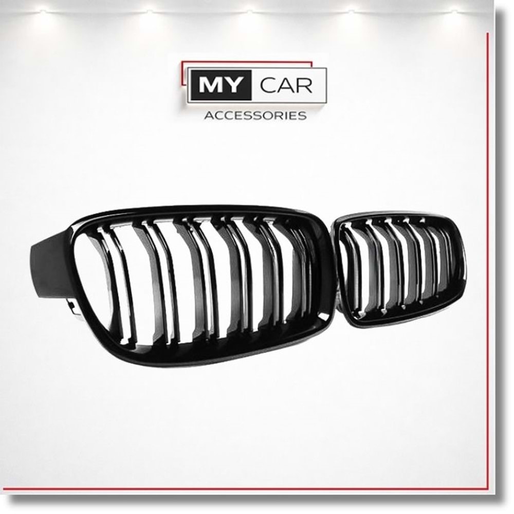 BMW F30 2012+ - Panjur/Ön, M3 Stil, Çift Çizgi, Piano Black Çerçeve/İç Yüzey, ABS, Set