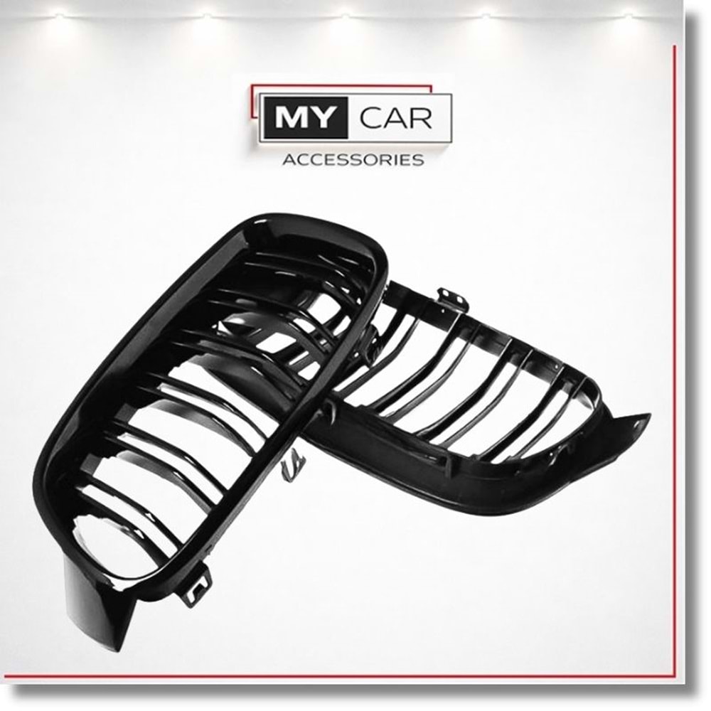 BMW F30 2012+ - Panjur/Ön, M3 Stil, Çift Çizgi, Piano Black Çerçeve/İç Yüzey, ABS, Set