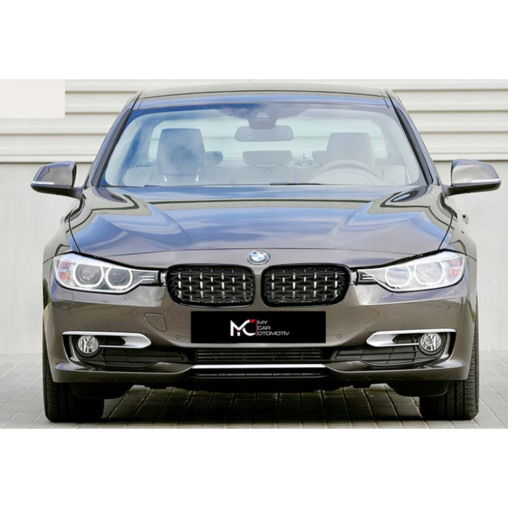 BMW F30 2012+ - Panjur Diamond Stil, Piano Black Çerçeve İç Krom Şerit ABS Set