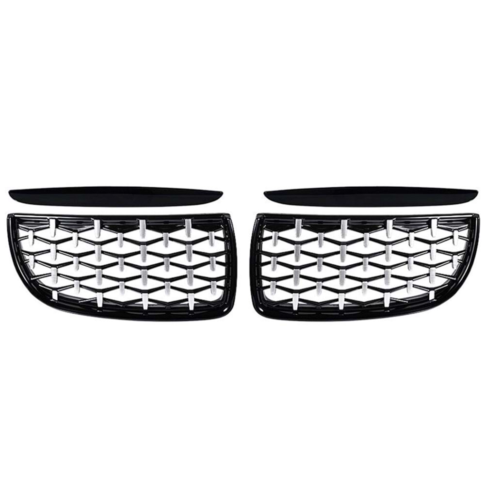 BMW E90 LCI 2008+ - Panjur Diamond Stil, Piano Black Çerçeve İç Krom Şerit ABS Set