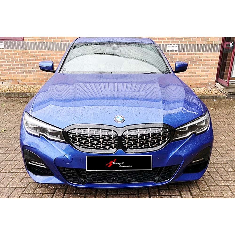 BMW G20 2019+ - Panjur Diamond Stil, Piano Black Çerçeve İç Krom Şerit ABS Set