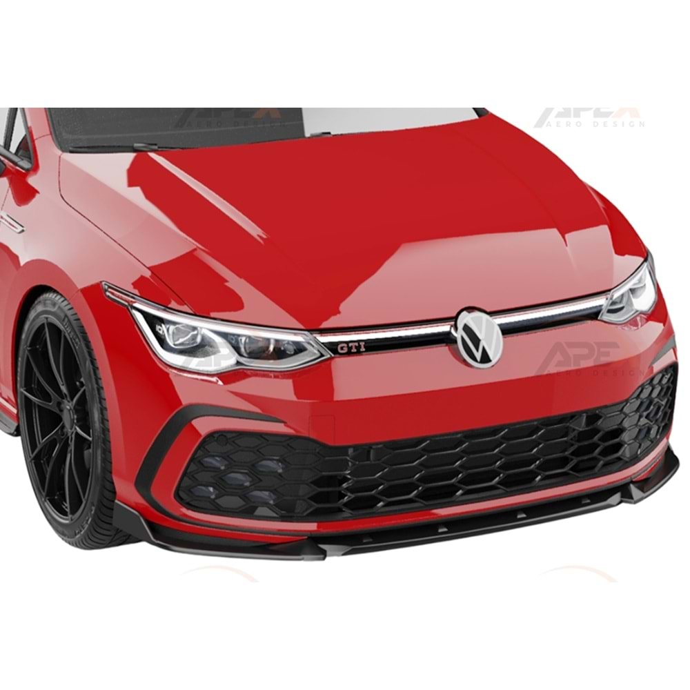 VW Golf Mk8 2019+ - Tampon Lipi/Ön, A Pex+ GTI/R Line V1 Stil, Piano Black Parlak Ürün Yüzeyi, Vakum