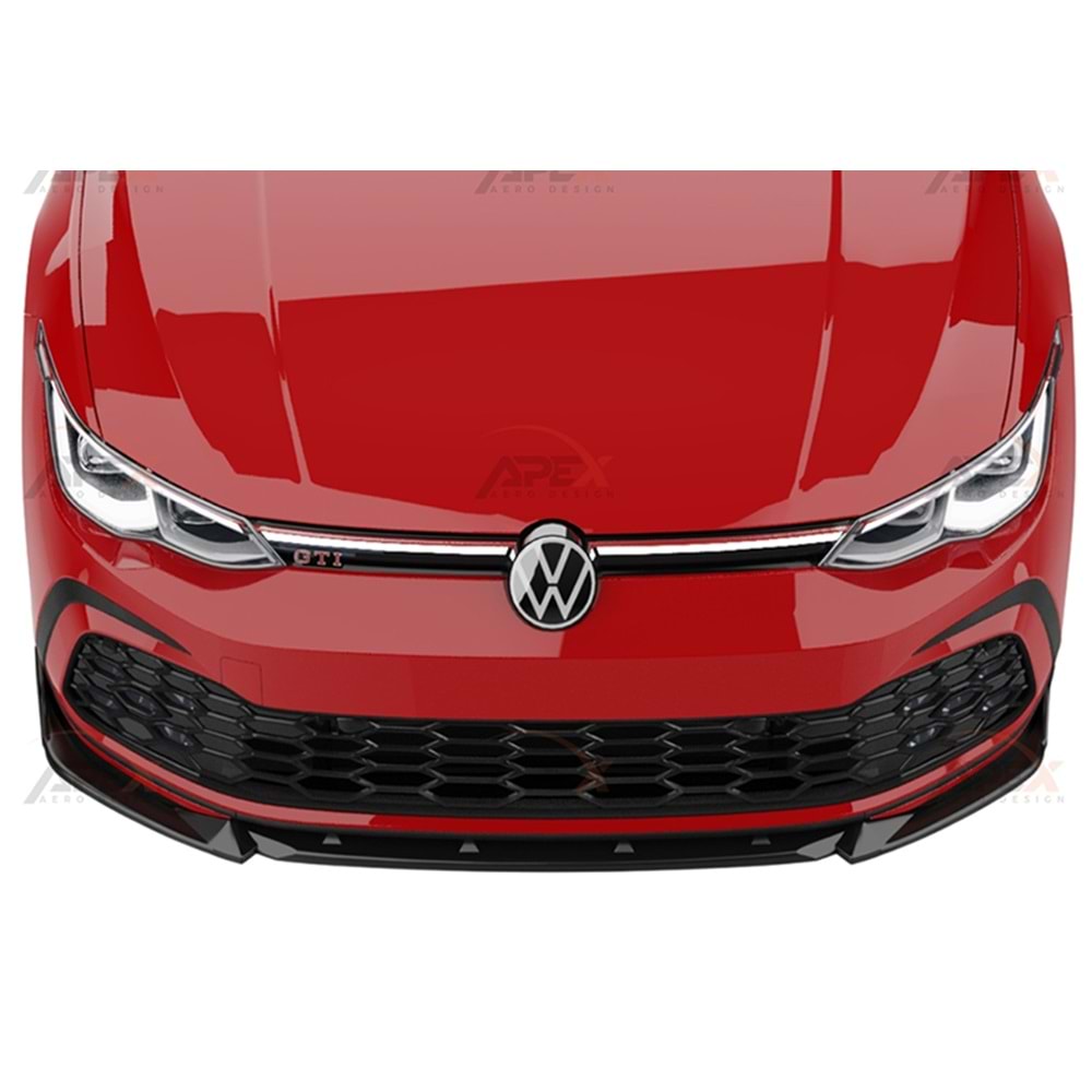 VW Golf Mk8 2019+ - Tampon Lipi/Ön, A Pex+ GTI/R Line V1 Stil, Piano Black Parlak Ürün Yüzeyi, Vakum