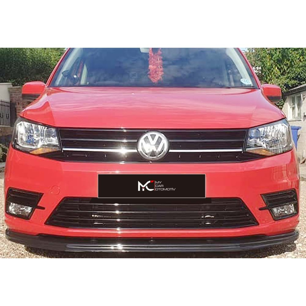 VW Caddy Mk3 FL2 2015+ - Ön Lip A Plus+ V1 Standart Stil, Piano Black Parlak Ürün Yüzeyi Vkm.