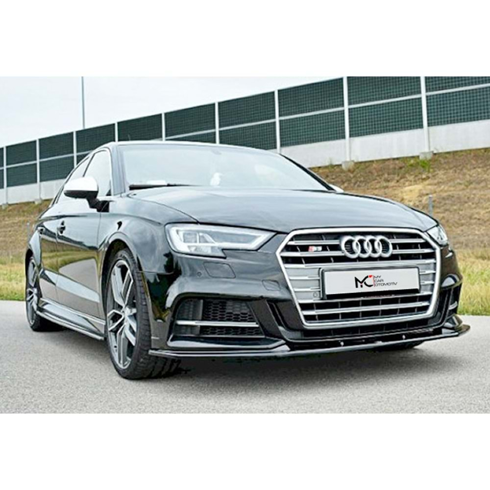 Audi A3 S3 8V FL 2017+ - Ön Lip Max A Plus+ S3 S Line V1 Stil, Piano Black Parlak Ürün Yüzeyi Vkm.