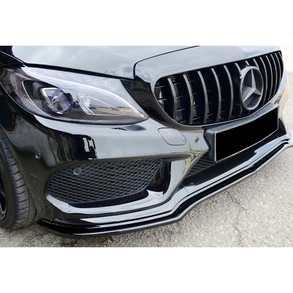 M. Benz W205 2015+ - Ön Lip Max A Plus+ C43 AMG V1 Stil, Piano Black Parlak Ürün Yüzeyi Vkm.