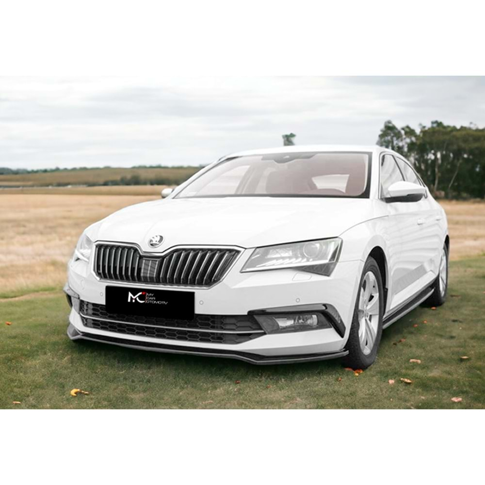 Skoda Superb Mk3 2015+ - Ön Lip A Plus+ Std. V1 Stil , Piano Black Parlak Ürün Yüzeyi, Vkm.