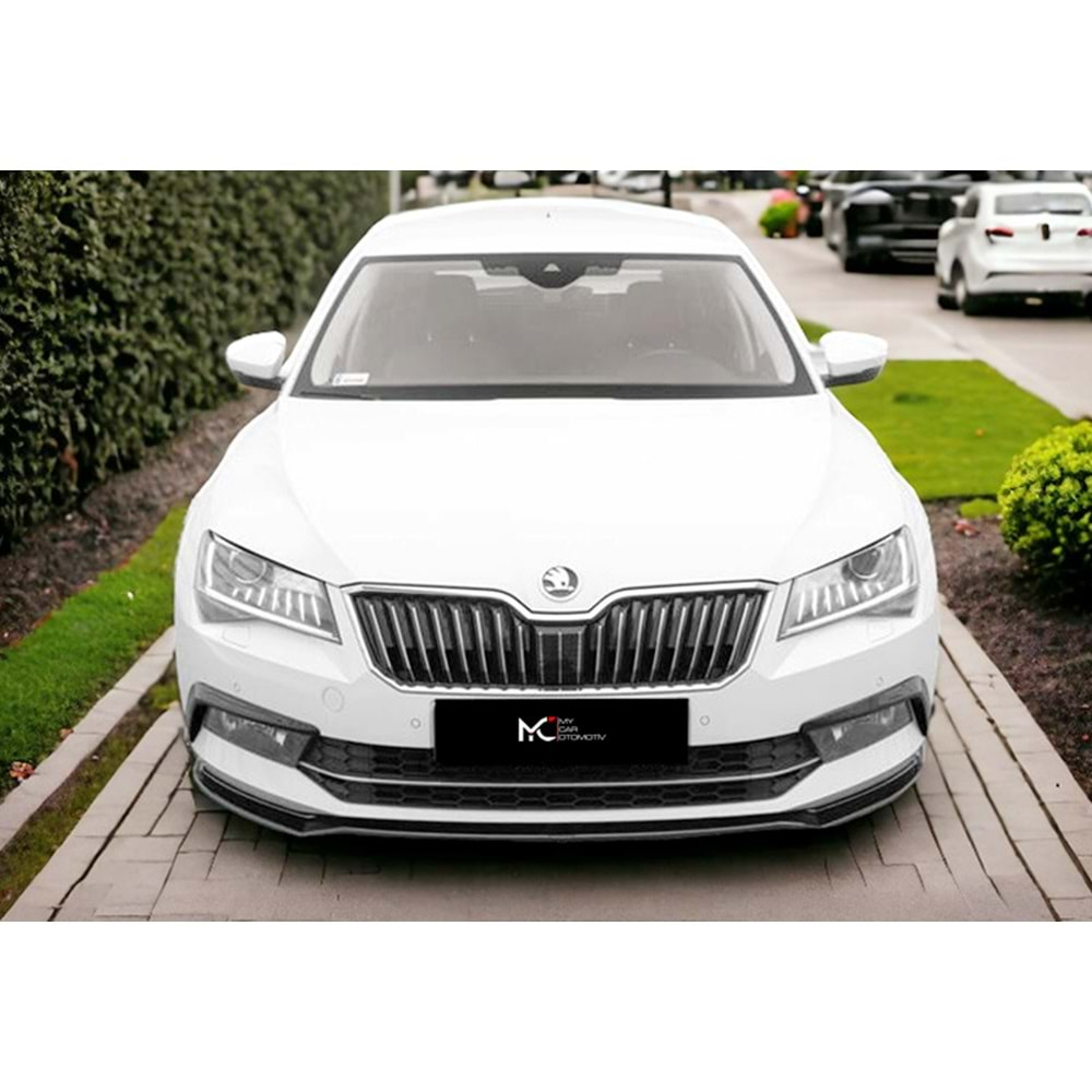 Skoda Superb Mk3 2015+ - Ön Lip A Plus+ Std. V1 Stil , Piano Black Parlak Ürün Yüzeyi, Vkm.