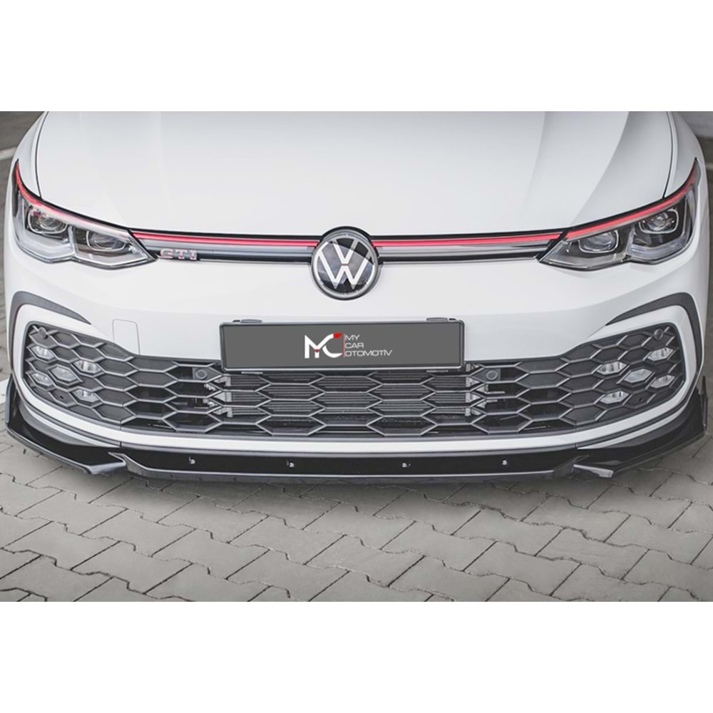 VW Golf Mk8 2019+ - Tampon Lipi/Ön, A Plus GTI/R Line V2 Stil, Piano Black Parlak Ürün Yüzeyi, Vakum