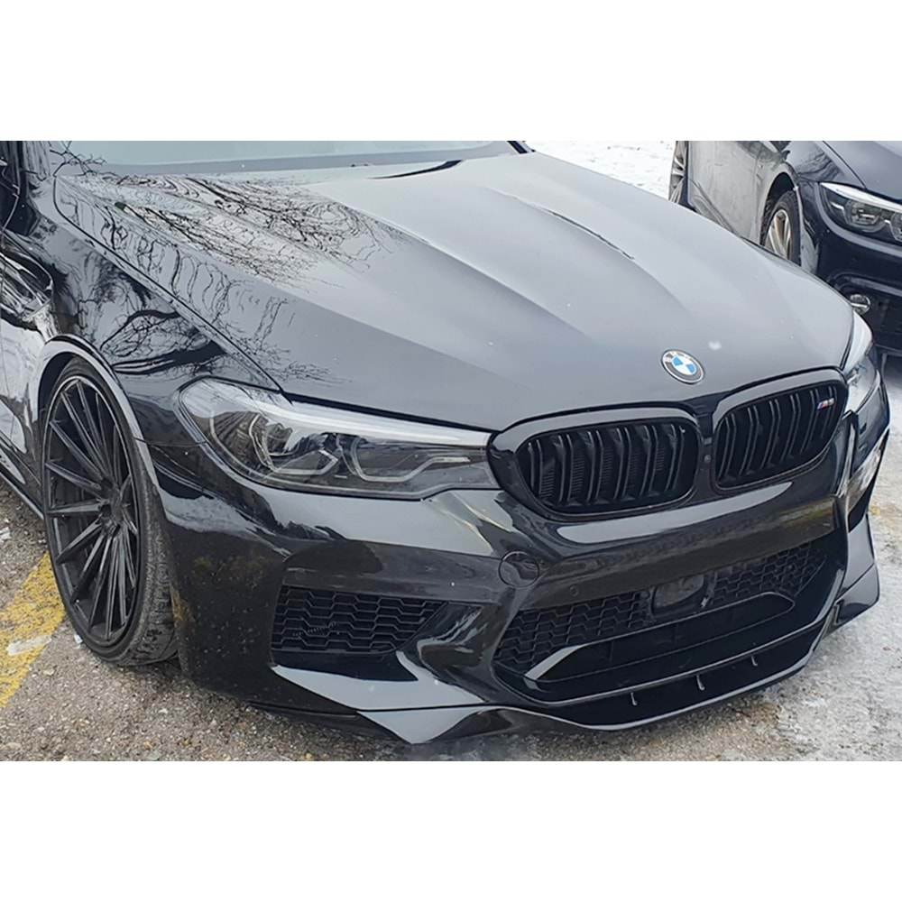 BMW F90 M5 2017+ - Ön Splitter A Plus+ M5 RKP V1 Stil, Piano Black Parlak Yüzey Vkm.