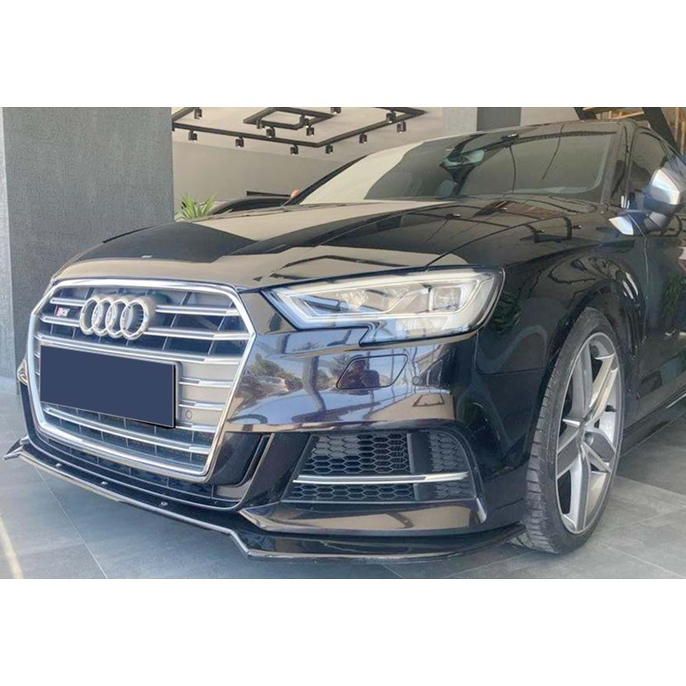 Audi A3 S3 8V FL 2017+ - Ön Lip A Plus+ S3 S Line V2 Stil, Piano Black Parlak Ürün Yüzeyi Vkm.