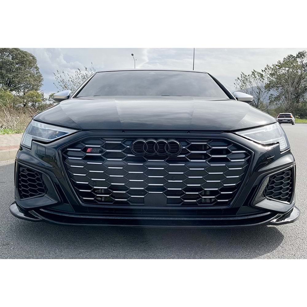 Audi A3 S3 8Y 2020+ - Tampon Lip/Lip A Plus S3 S Line V1 Stil, Piano Black Parlak Ürün Yüzeyi, Vkm.