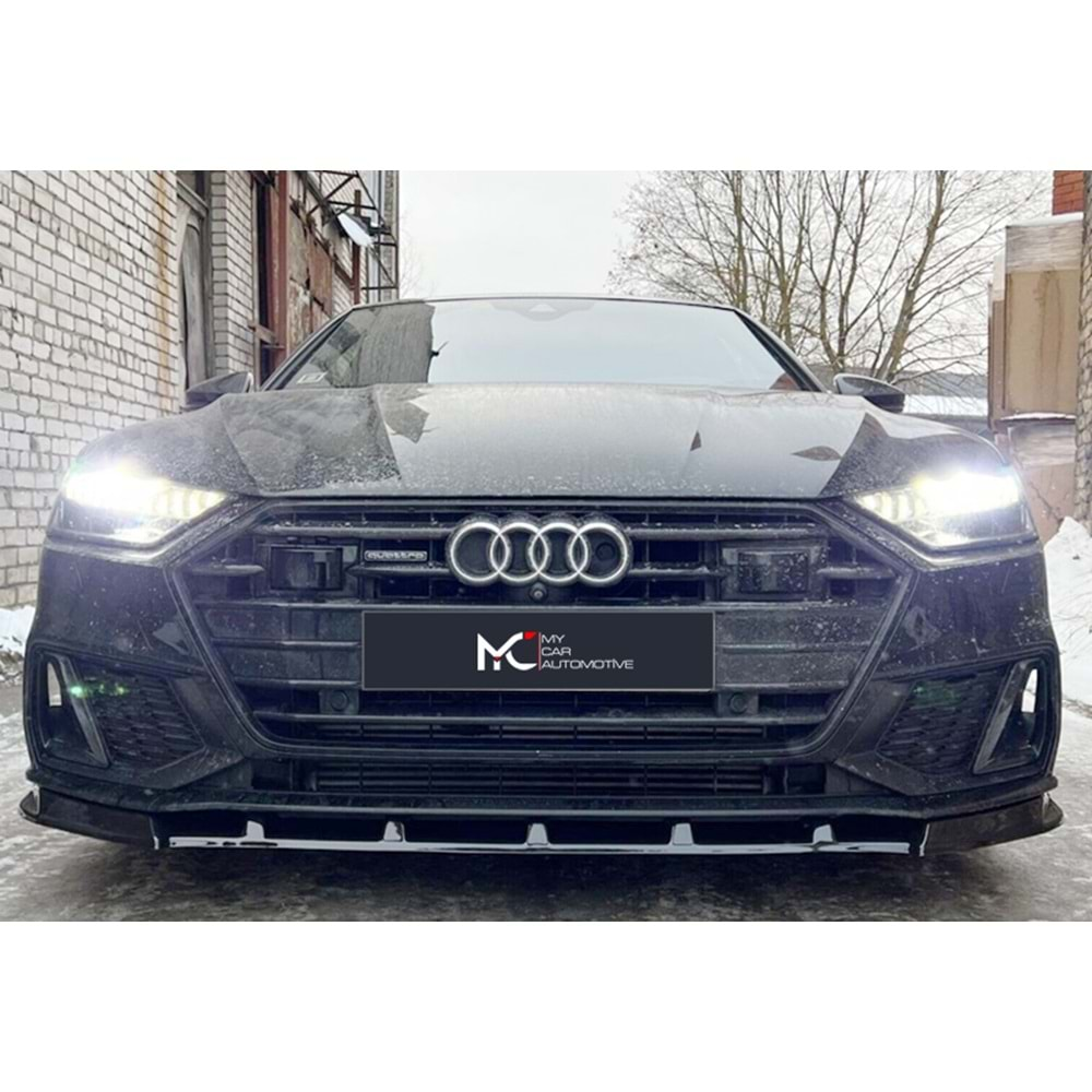 Audi A7 2 2018+ - Ön Lip 4K A Plus+ S7 S Line V1 Stil, Piano Black Parlak Ürün Yüzeyi, Vkm.