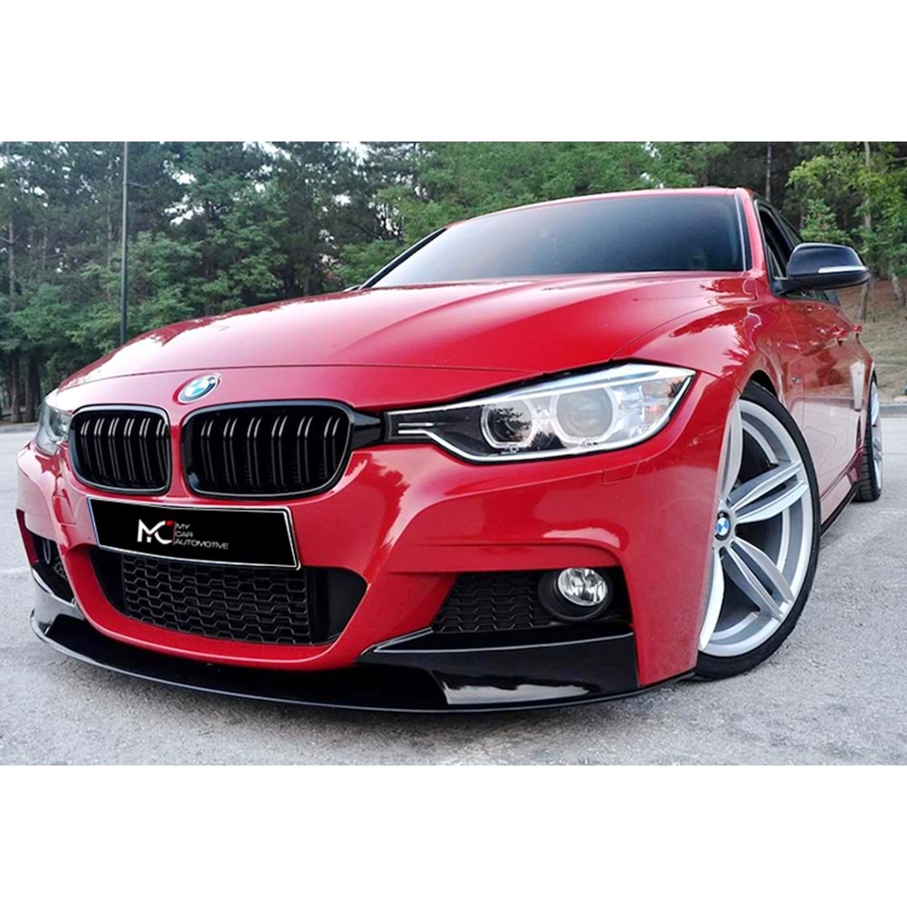 BMW F30 2012+ - Tampon Eki/Ön A Plus M Performance V1 Stil, 3 Parça, Piano Black Parlak Ürün Yüzeyi, Vakum