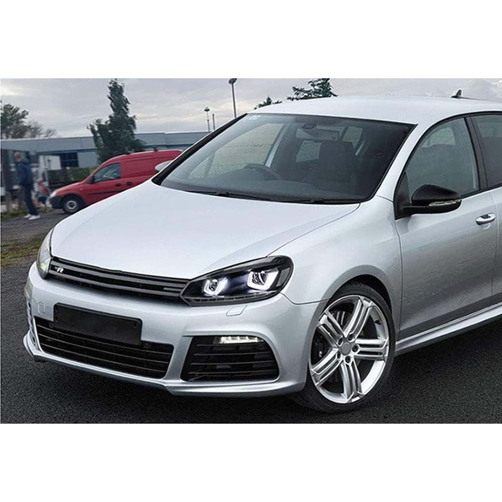 VW Golf Mk6 2008+ - Far 7 Dizayn Çift U Stil, Mercek, Kayar Sinyal, Mat Siyah Ürün İç Yüzey, Set