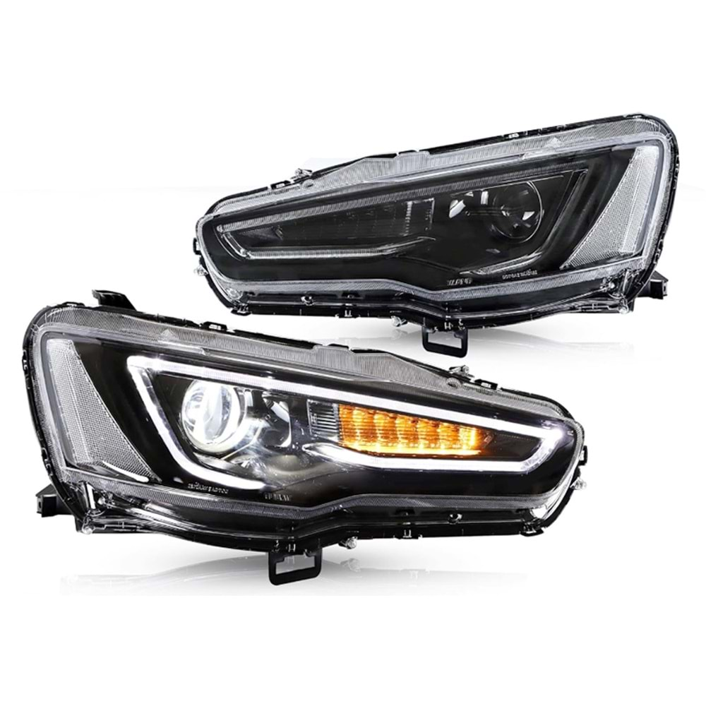 Mitsubishi Lancer 9 2007+ - Far Audi Dizayn, Mercek Çift Aydınlatma, DRL Led Dinamik Kayar Sinyal, Mat Siyah İç Yüzey, PC Set