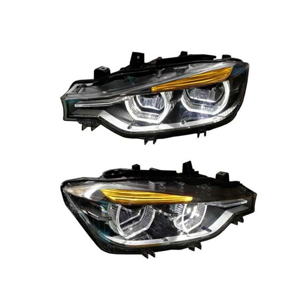 BMW F30 2012+ - Far Oem LCI Stil Halogen, Mercek , DRL, Led Sinyal, Mat Siyah İç Yüzey, PC Set